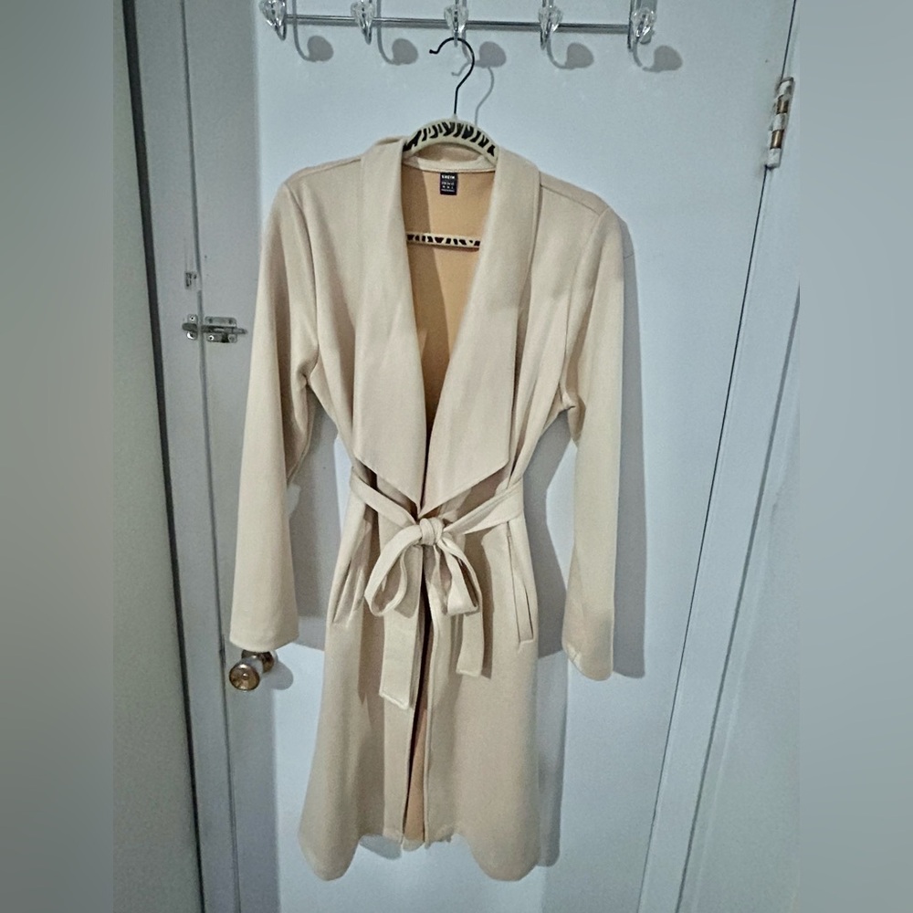 Cream Belted Long Trench Coat